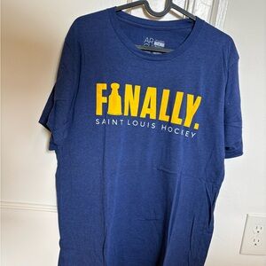 STL Blues Stanley Cup Blue and Yellow Graphic T-Shirt
